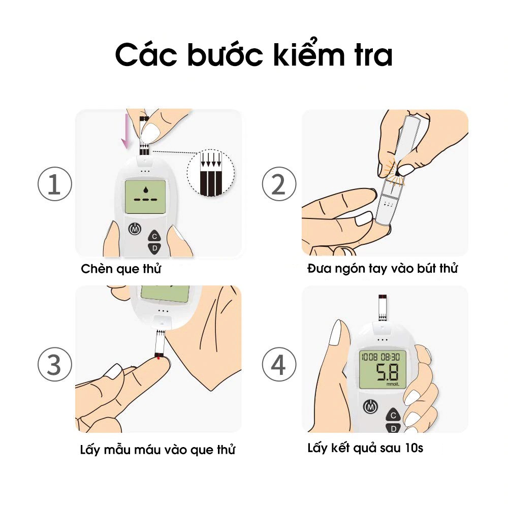 Hộp 50 que thử đường huyết, tiểu đường Sinocare Safe-Accu chính hãng + 50 Kim chích máu