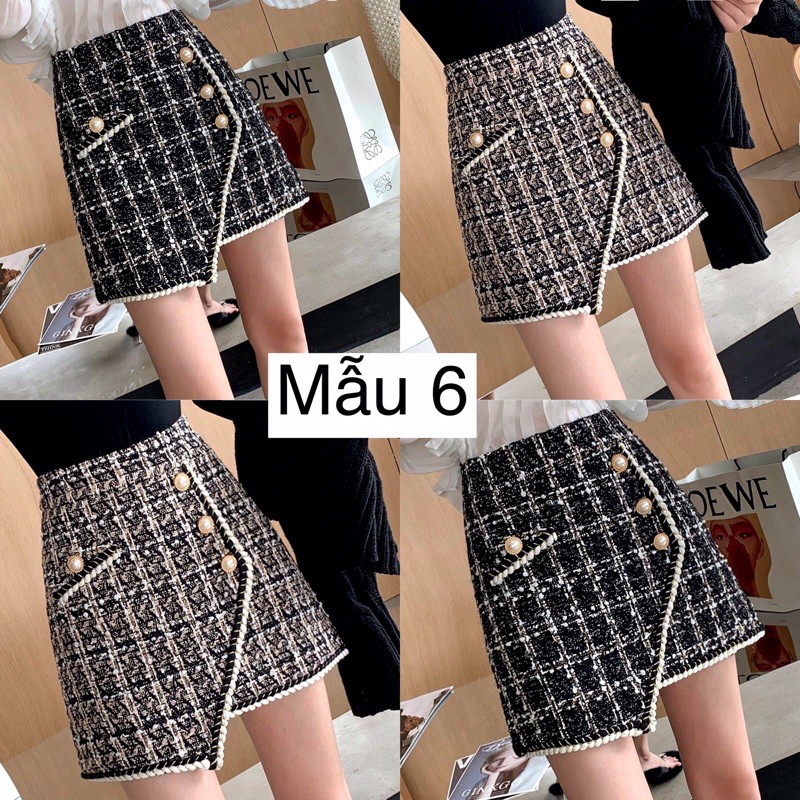 Chân váy dạ ngắn QC đính khuy cực sang