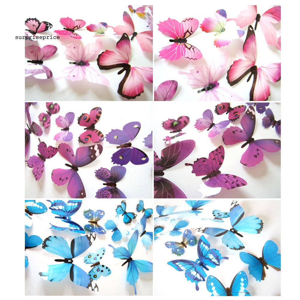 Nhãn dán tường họa tiết bướm 3D trang trí nhà cửa xinh xắn