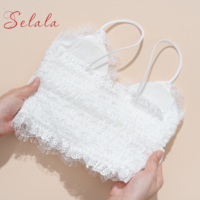 Áo Bra 2 Dây Selala Croptop Viền Ren Hoa Thoáng Mát, Mềm Mịn 2S12