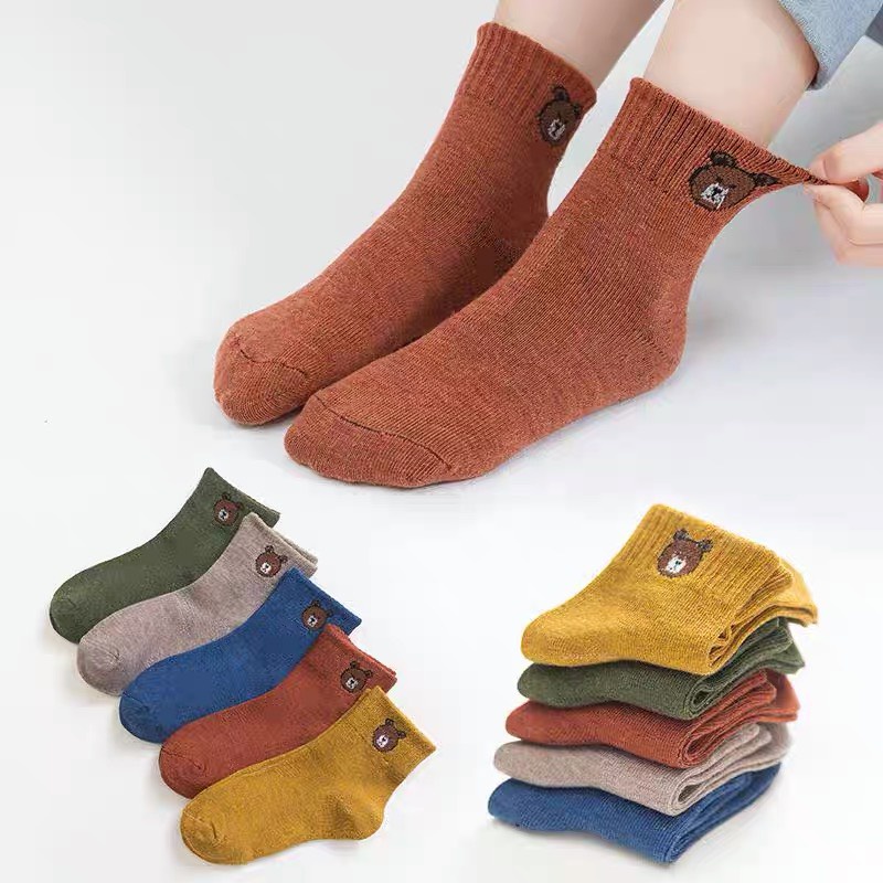 Combo 10 Đôi Tất Gấu Cổ Ngắn họa tiết Brown Đủ Màu Chất Dày Dặn Cực Cute Dễ Thương T68