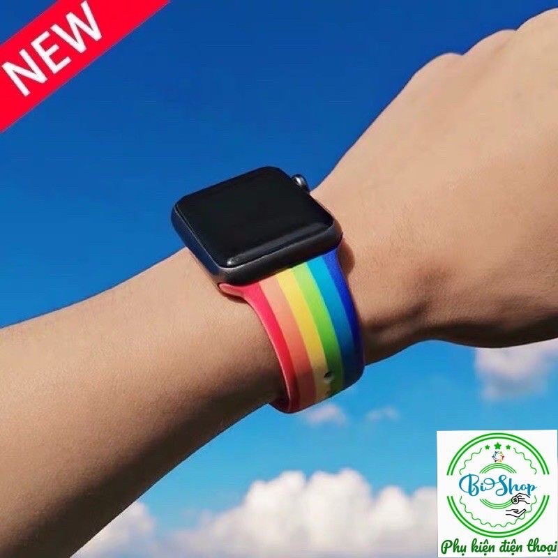 ⏱️ Cầu Vồng  Dây đồng hồ cao su Apple watch sport bands cao cấp full size 1 2 3 4 5 38mm 40mm 42mm 44mm