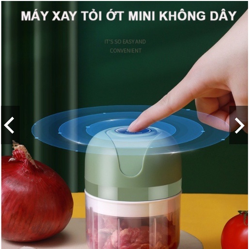 [Màu Trắng - Xanh] Máy Xay Thịt Cầm Tay Mini Sạc Điện 250ml – Máy Xay Tỏi Ớt, Củ Quả Đa Năng, Có Cổng Sạc Usb