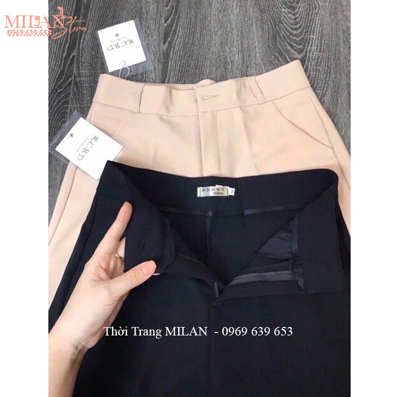 Quần ống rộng suông nữ lưng cao đi học khóa trước 1 khuy vải tuyết mưa mềm màu đen dáng dài công sở học sinh tôn dáng