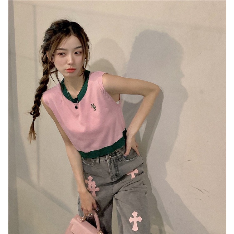 Áo croptop phong cách retro Hàn quốc