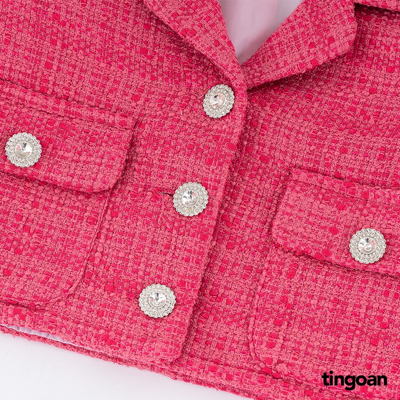 Áo khoác tweed crop cổ bẻ hồng tingoan PINK SWEET JACKET/PK