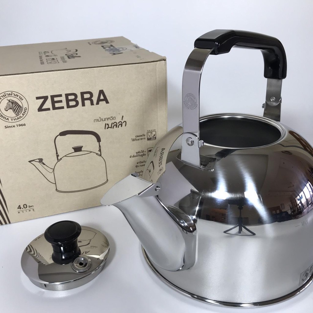 Ấm đun nước inox 304 Zebra Thái Lan Bella 4L-113532. có còi reo, dùng đc trên bếp từ hàng dày đẹp bền