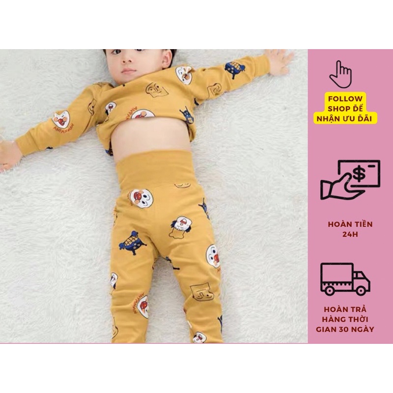 (7-15kg) quần áo thu đông cho bé trai bé gái, bộ cạp cao cotton co giãn mặc nhà