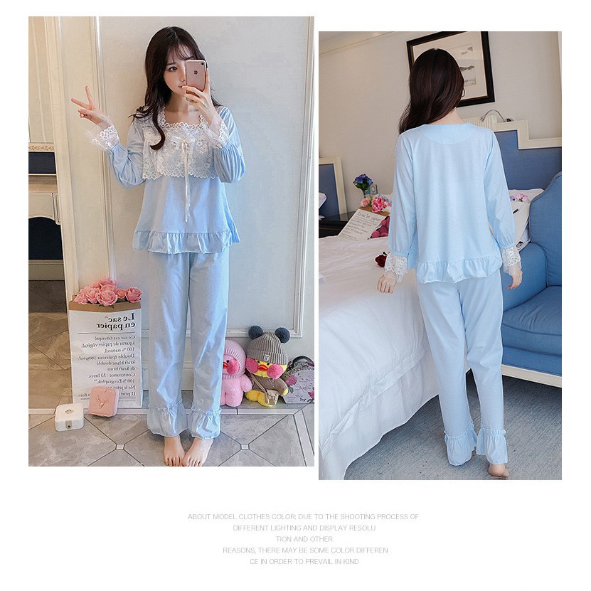 [Order] #34 Bộ ngủ tiểu thư cổ vuông ren cotton thích hợp mùa đông, xuân, thu | BigBuy360 - bigbuy360.vn