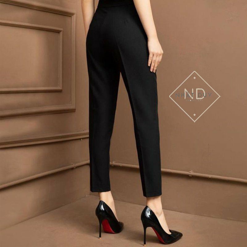 Quần tây nữ công sở lưng cao khóa sườn - Chất vải tuyết mưa mềm mịn - Phối đai cực xinh - 2 Màu Đen và Xám | BigBuy360 - bigbuy360.vn