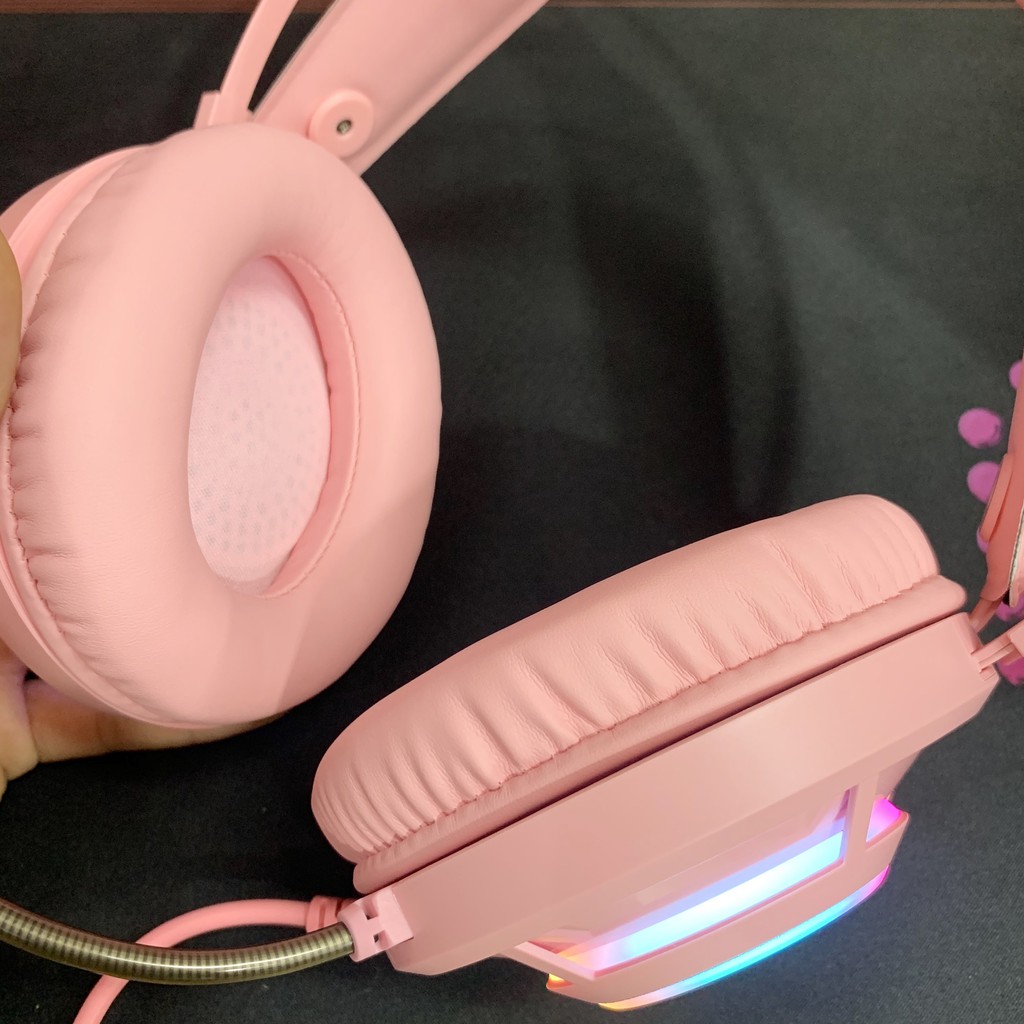 Tai nghe Dareu eh469 Pink Hồng - có tai mèo - LED RGB