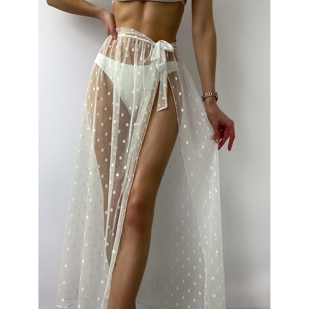 Áo Choàng Bikini Họa Tiết Chấm Bi Trắng Đen Dành Cho Nữ Px69