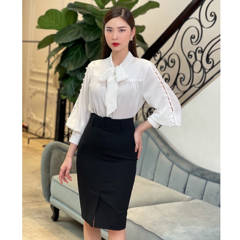 Áo sơ mi lụa tay khuy HB HUONGBOUTIQUE HBSM528
