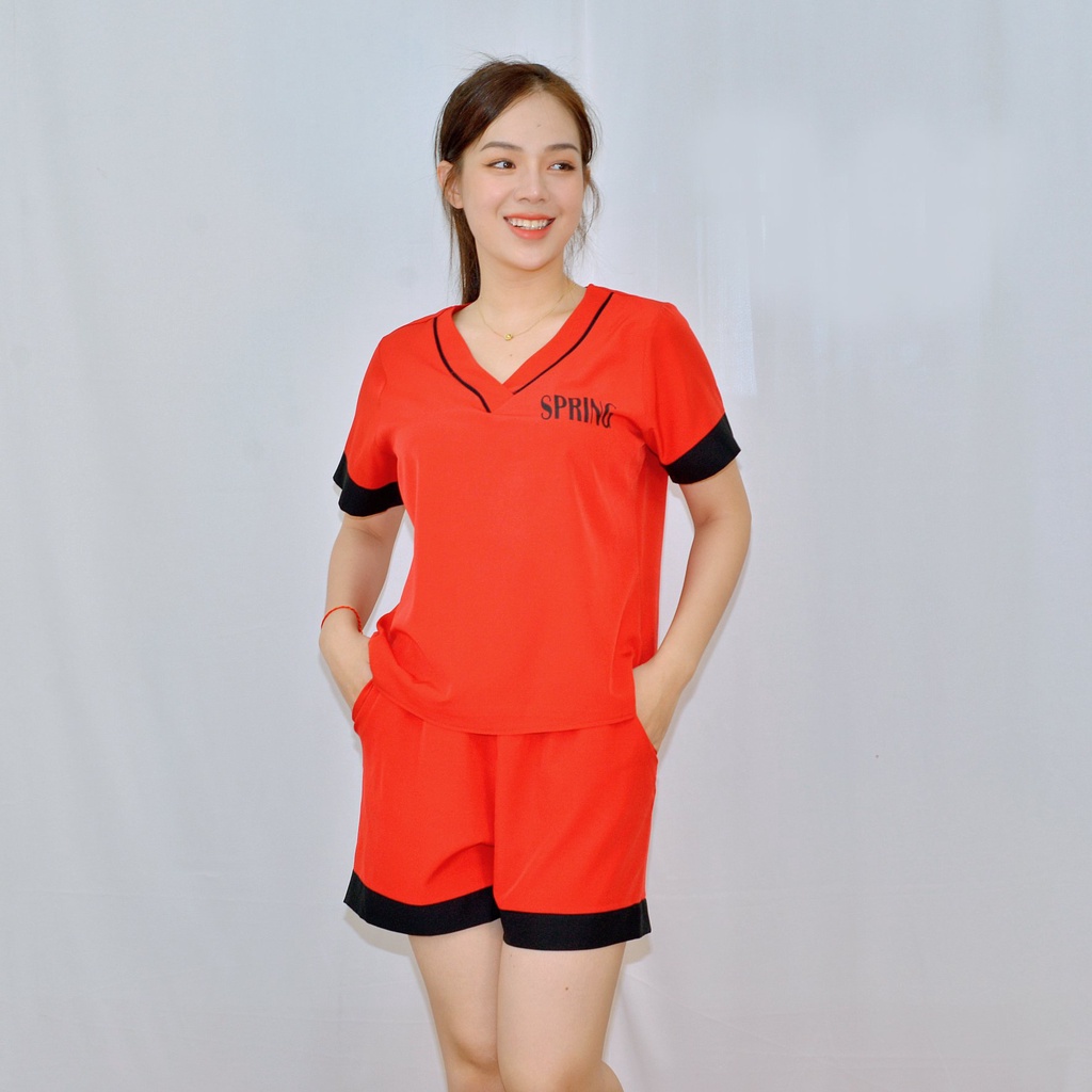 Bộ đồ bộ CỔ TIM MÀU ĐỎ PHA ĐEN CỰC XINH  vải  lụa cao cấp -  Thoải Mái Nhẹ Nhàng