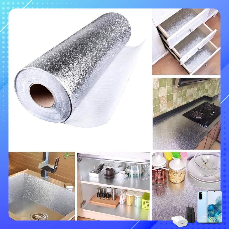 Cuộn giấy bạc dán bếp cách nhiệt, miếng decal dán tường nhà bếp chống thấm bền đẹp (3 mét khổ 60cm)