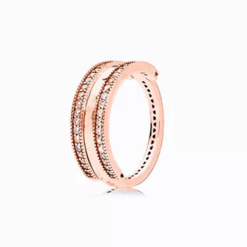 Nhẫn đeo tay pan viền đá trắng Flipping Hearts bạc s925 hàng cao cấp