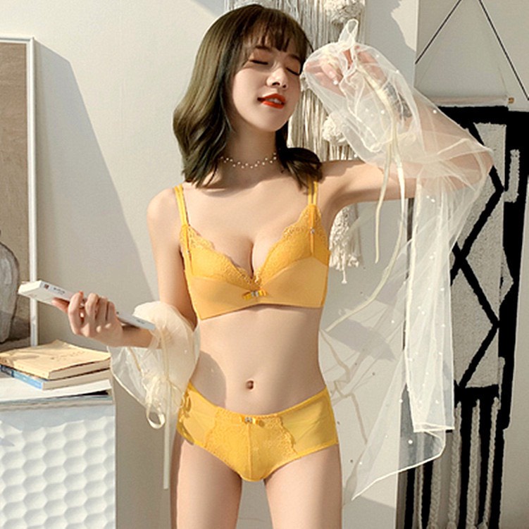 ( S-01) Bộ đồ lót không gọng cup chéo đệm vừa nâng đẩy ngực lụa pha ren
