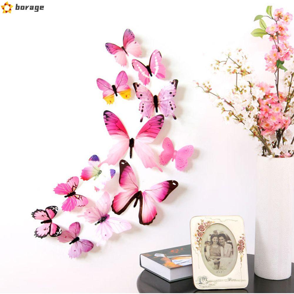 Set 12 Sticker Dán Tường Hình Cánh Bướm 3d Nhiều Màu Sắc