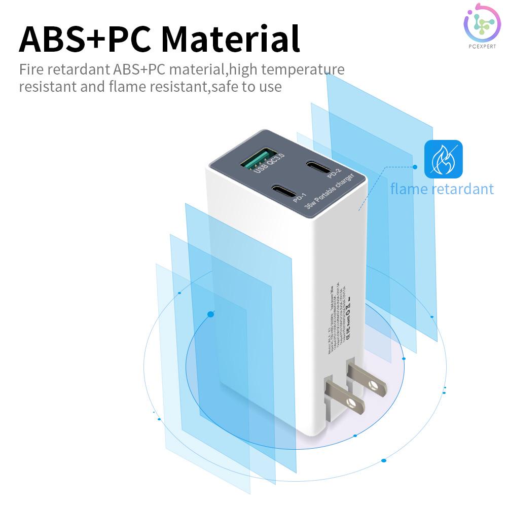 WLX-X3 3 Port USB+Type-C Charger Dual PD+QC3.0 Adapter Quick Charge Portable Charger Head for Tablet/Phone UK Plug