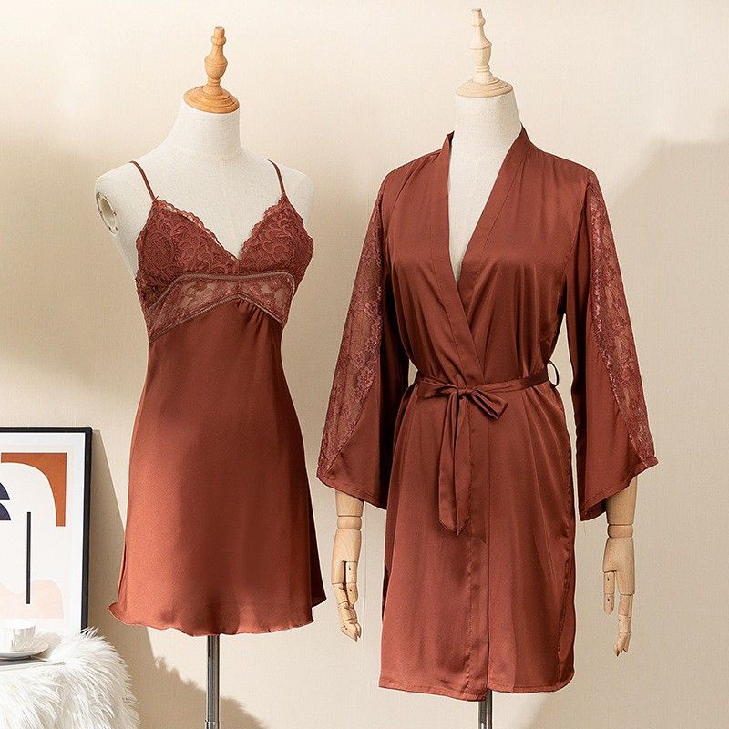 [VI780]Váy ngủ hai dây KHONG kèm áo choàng lụa satin nữ cao cấp có mút ngực phối ren