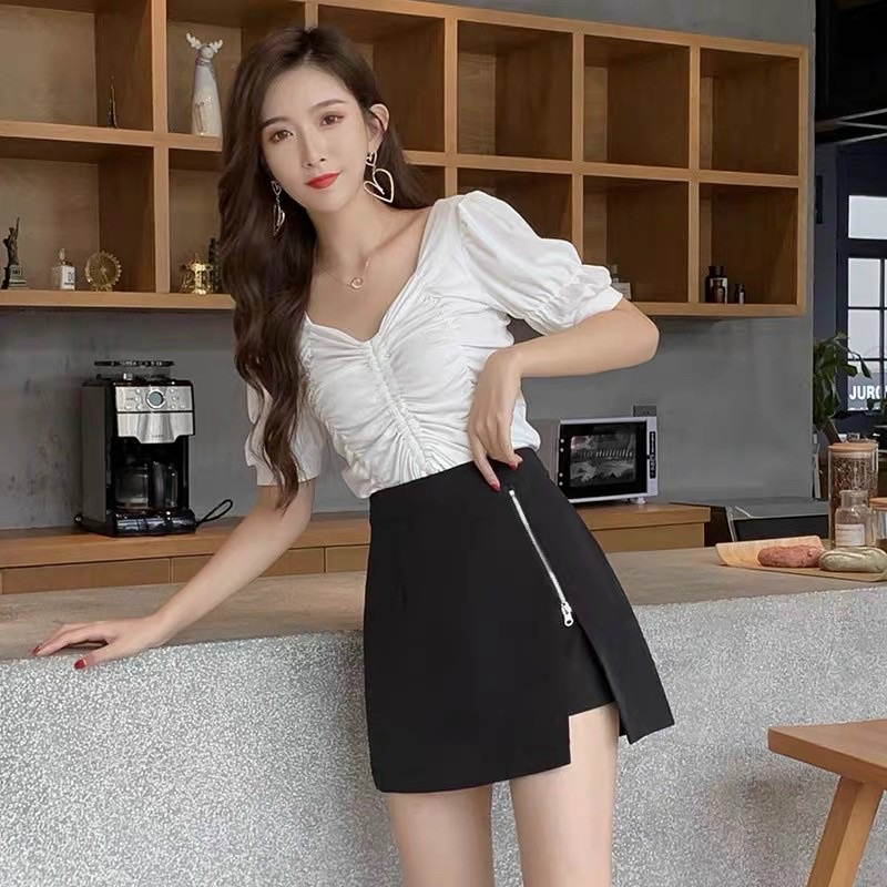 Quần Váy Cạp Cao_Quần Short Giả Váy Khóa Cạnh Tep Fashion - QV001