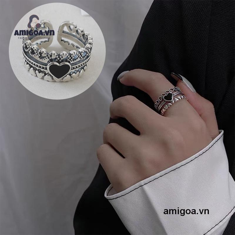 ✨✨Nhẫn Hở Khắc Hình Trái Tim Phong Cách Âu Mỹ Cổ Điển Thời Trang Cho Nữ
