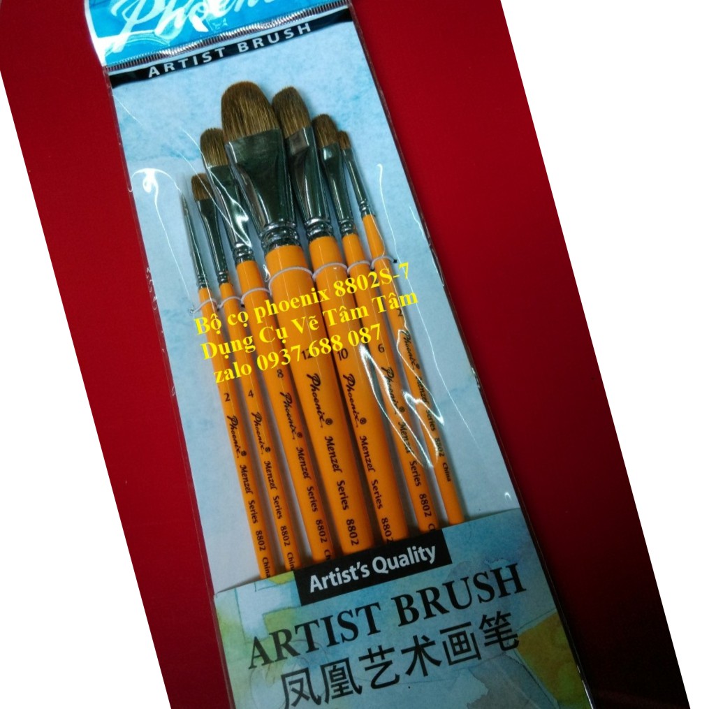 [ TÂM TÂM ]-Bộ cọ vẽ Phoenix 8802S-7 - cọ lông sóc - (Cọ oval và đầu nhọn)-