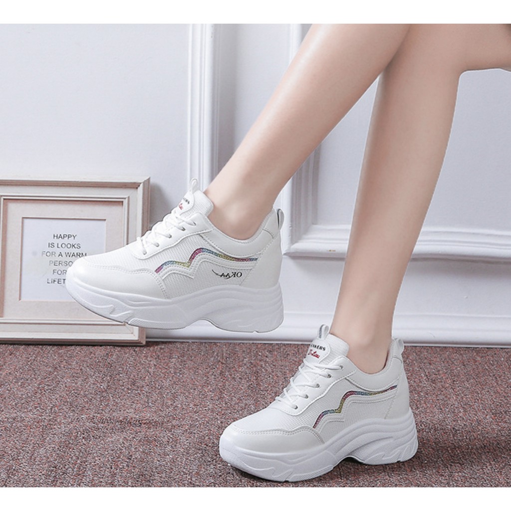 Giày thể thao nữ , giày sneaker nữ độn đế AA OKK  5cm nhũ lấp lánh đường viền đế sóng hàng cao cấp cực đẹp và êm chân