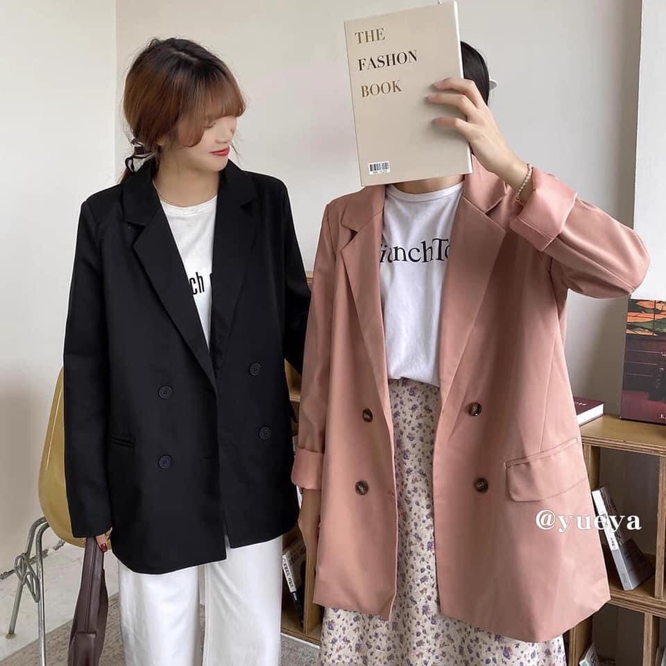 Áo blazer nữ 2 lớp trơn, kẻ caro tay dài cổ vest dáng rộng nhiều màu, áo khoác ngoài blazer nữ 2 lớp dài tay Hàn Quốc