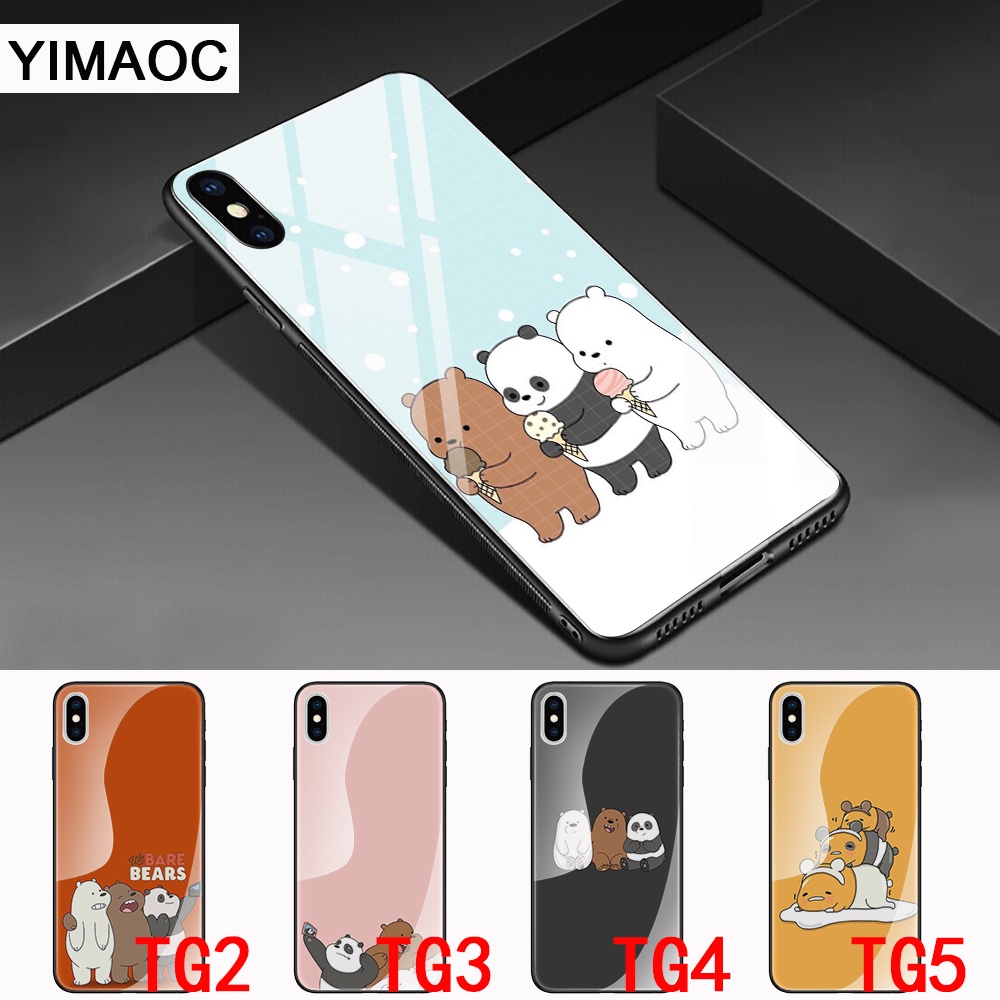 Ốp Điện Thoại Kính Cường Lực Họa Tiết Hoạt Hình We Bare Bears Cho Iphone 5 5S SE 2020 6 6S 7 8 Plus X P50