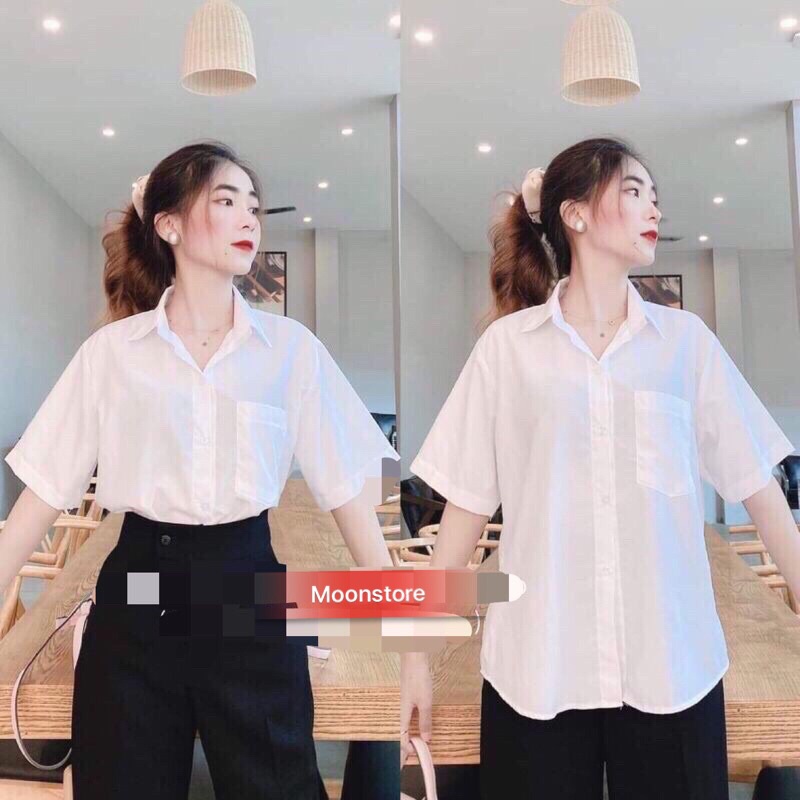 [Sale Sốc]Áo Sơ Mi Tay Lỡ Dh12, Áo Sơ Mi Trắng Nữ Basic Tay Lỡ Form Rộng Style Học Sinh , Sinh Viên