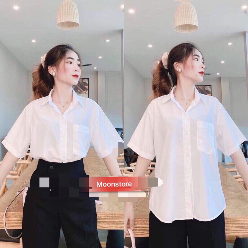 [Sale Sốc]Áo Sơ Mi Tay Lỡ DH12,Áo Sơ Mi Trắng Nữ Basic Tay Lỡ Form Rộng Style Học Sinh , Sinh Viên