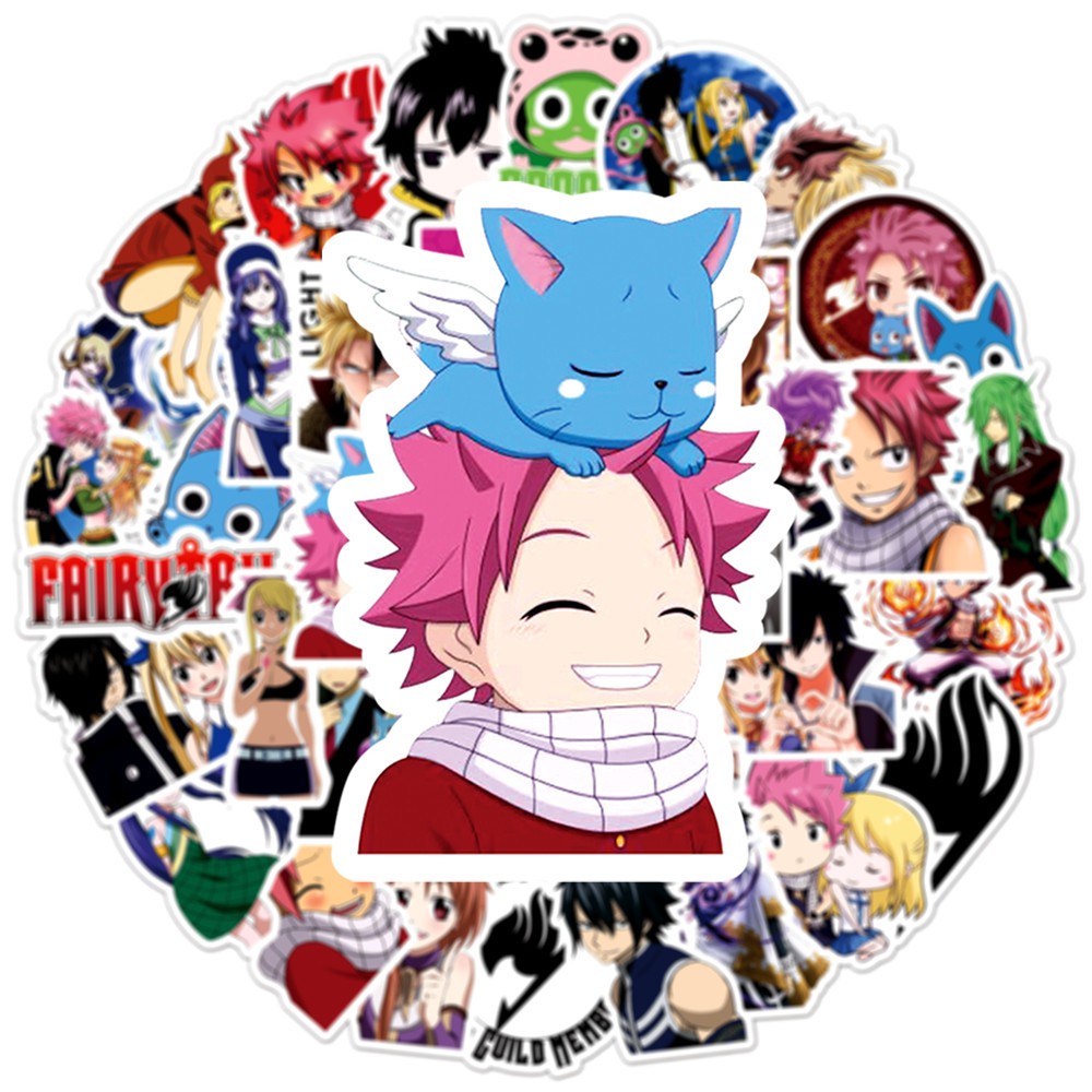 Y&P| Hình Dán Chống Nước Fairy Tail Nhật Bản Anime Mũ Bảo Hiểm Máy Tính Xách Tay Hành Lý Dán Thiết Lập, 50 tờ