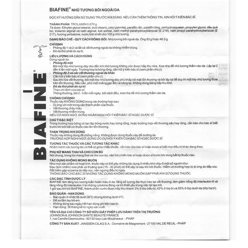 BIAFINE  - Kem bôi bỏng - Kem bôi phỏng độ 1 và độ 2
