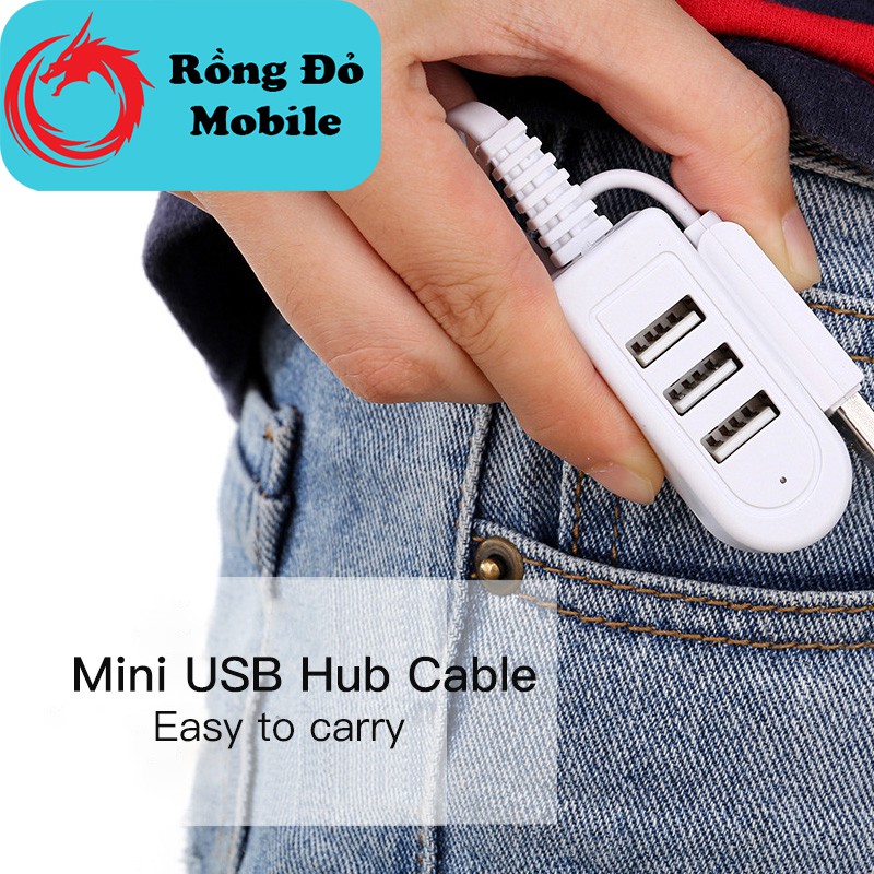 Hub dây cáp chia 3 cổng USB 2.0 có thể dùng để chia cổng sạc và truyền dữ liệu như USB thông thường - Rồng Đỏ Mobile