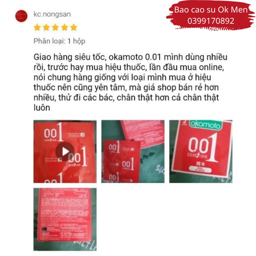 Bao Cao Su Okamoto 001, BCS Siêu Mỏng Vượt Trội, Chất liệu Polyurethane Cao Cấp Hộp 2C, 4C