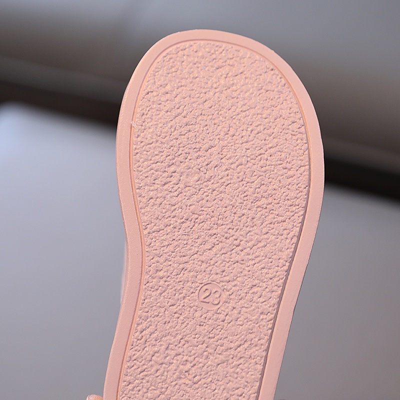 Dép Da Mềm Đính Nơ Chống Trượt Màu Trơn Thời Trang Cho Bé Gái 3-6 Tuổi