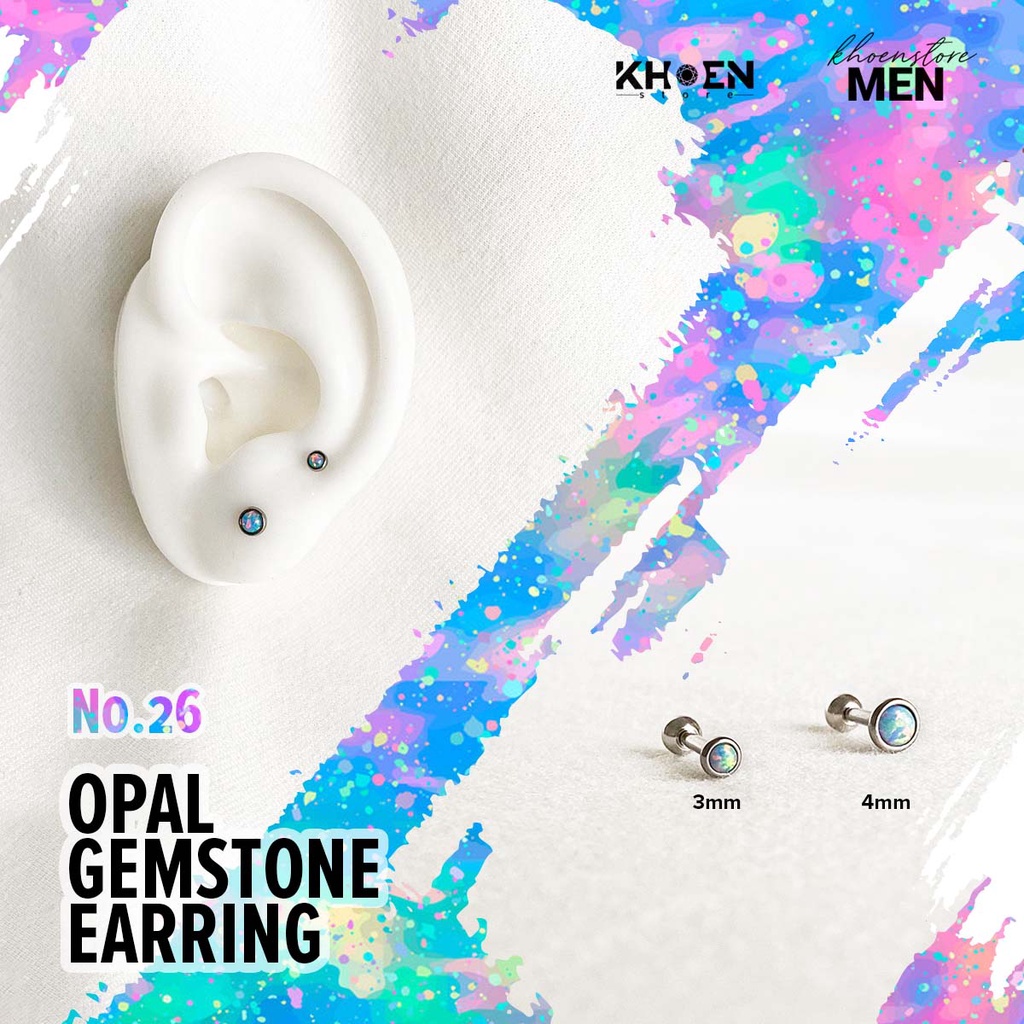 Khuyên tai đá Opal nhiều màu - Không gây dị ứng - Khoen Store