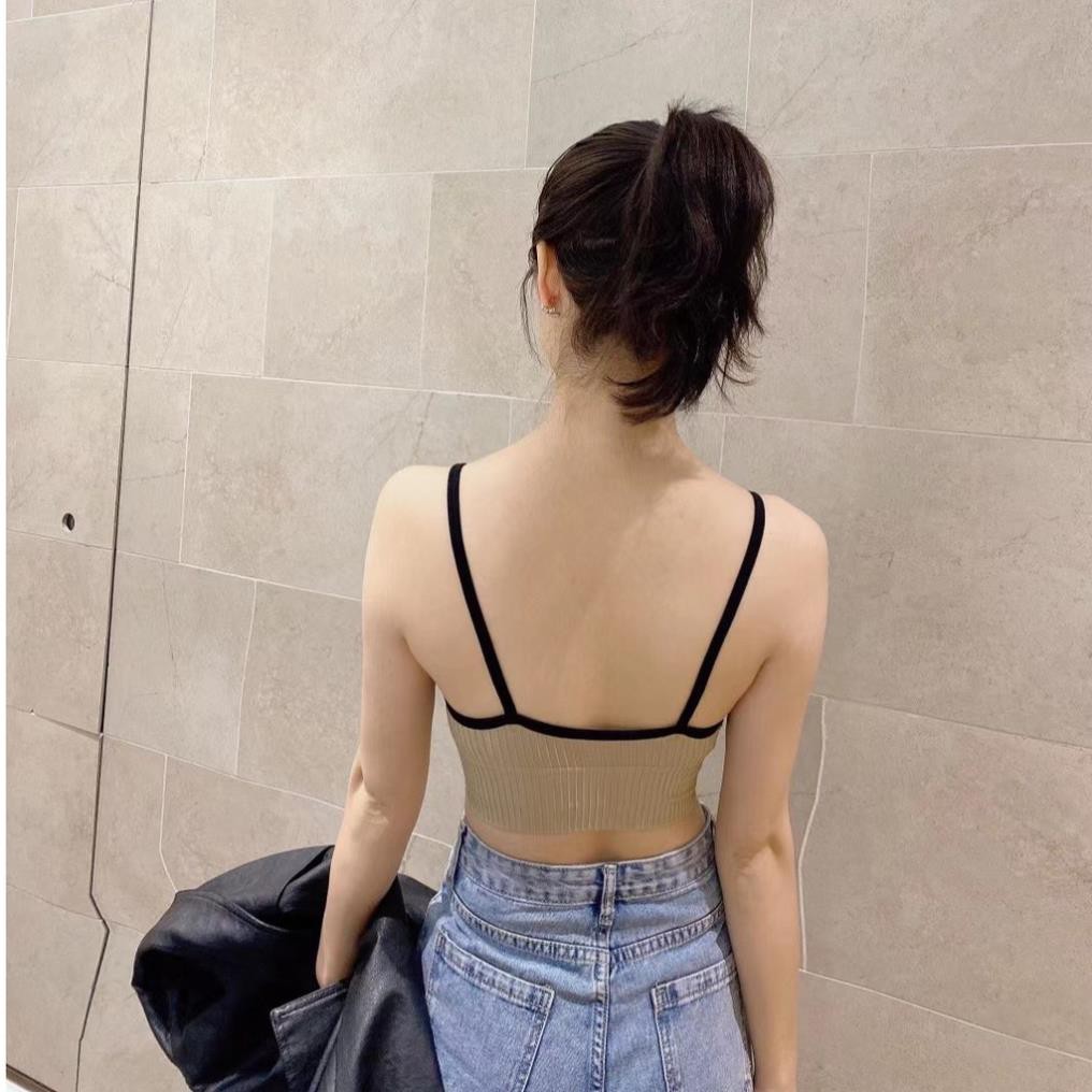Áo Bra 2 Dây Cotton - Bra Thể Thao Gân Tăm In Chữ - Áo Lót Không Gọng B536