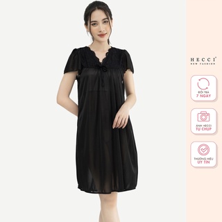 Đầm ngủ hecci lụa satin cổ chữ v phối ren v252