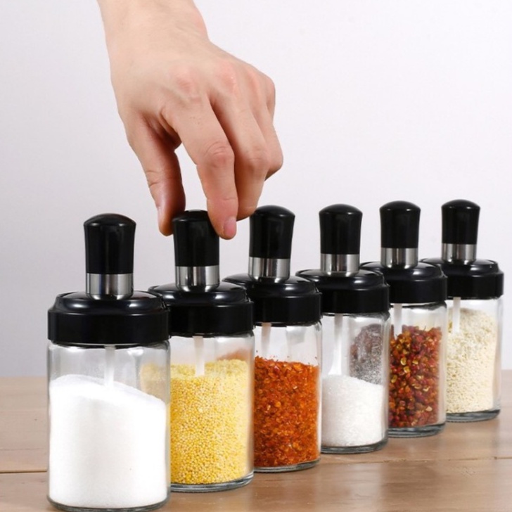 Lọ ,Hũ Đựng Gia Vị Nhà Bếp Thủy Tinh Thìa Gắn Liền Chuôi Dài