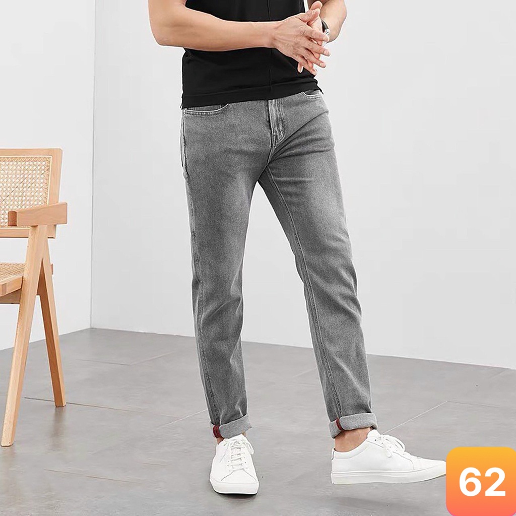 Quần jean nam màu xám nhạt trơn không rách gối chất liệu bò jeans cao cấp co dãn 4 chiều đẹp form rin skinny LAVADO16