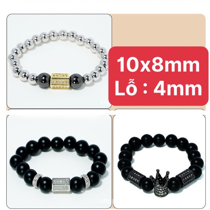 Hạt Trụ Lục Giá đính đá 1 hàng - Charm Phụ kiện trang sức xâu vòng tay nam nữ, chuỗi hạt bằng kim loại đồng zircon