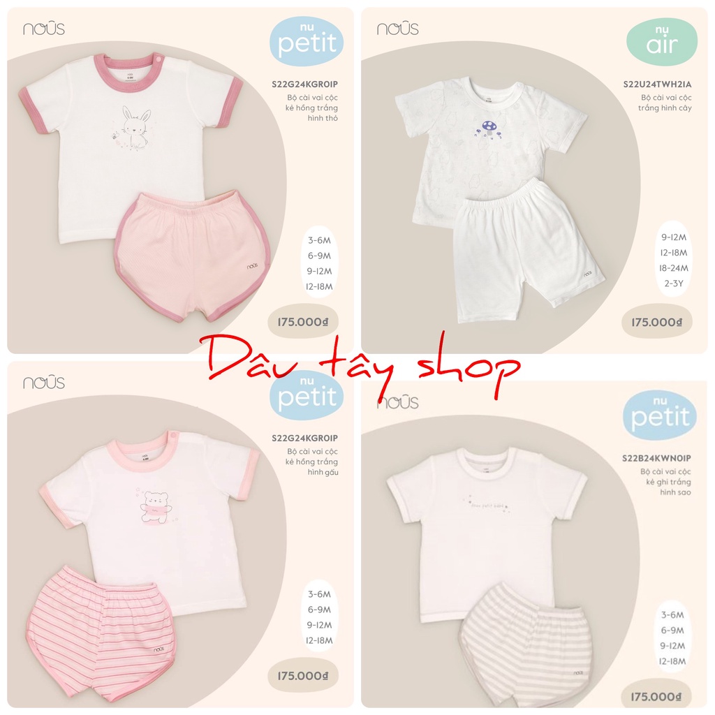 Nous - Bộ Quần Áo Cộc Nous Cài Vai Cho bé Trai bé Gái - Chất Liệu Nu Petit (từ 3 tháng đến 2 tuổi)