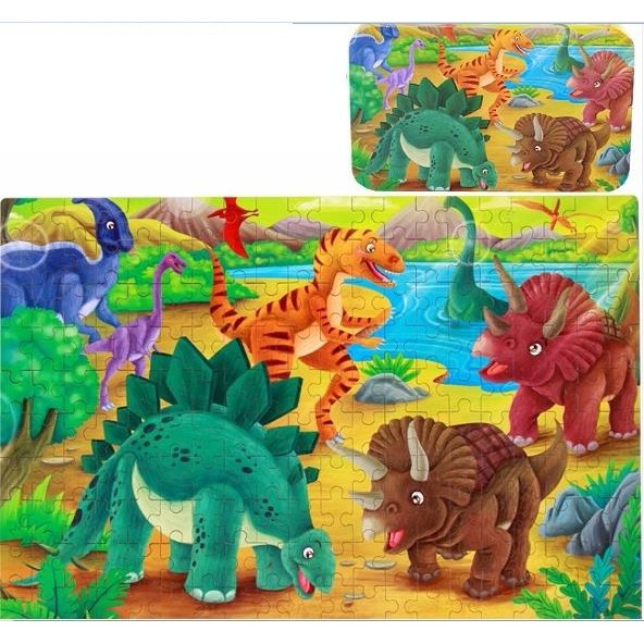 Tranh ghép hình khủng long 200 miếng gỗ/ Puzzle ghép hình 200 miếng hộp sắt