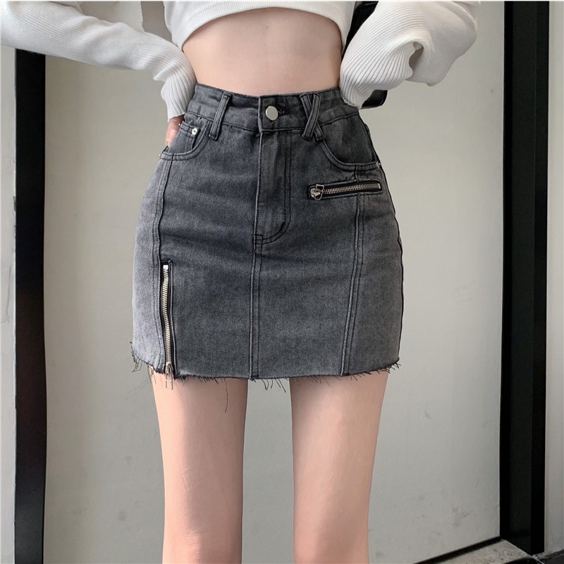 Chân Váy Denim Chữ A Lưng Cao Có Khóa Kéo Thời Trang Mùa Hè Phong Cách Trung Hoa