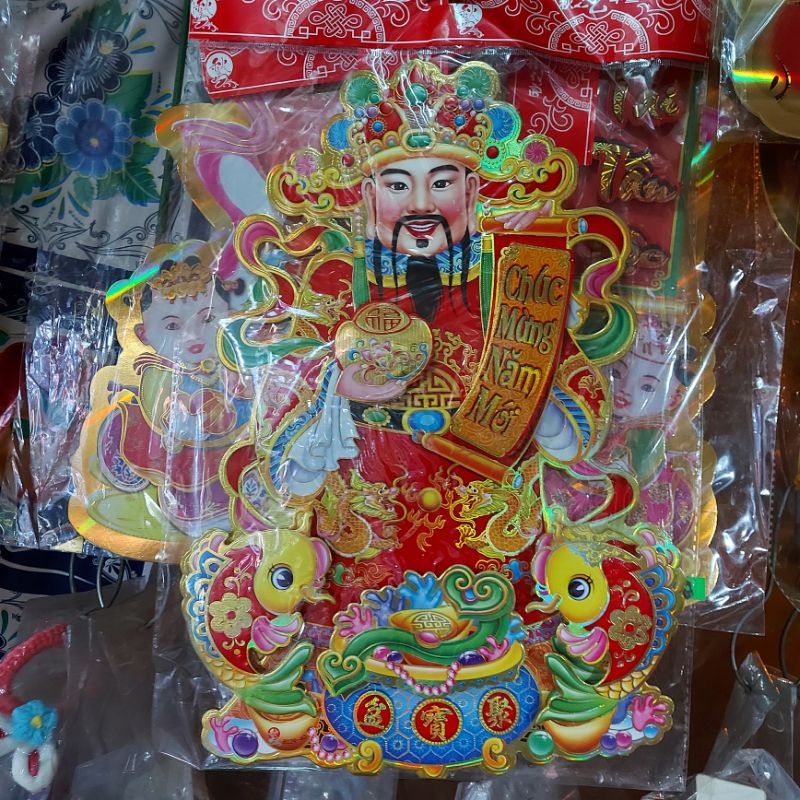 Hình giấy dán trang trí cửa nhà tường thần tài Tết Năm Mới