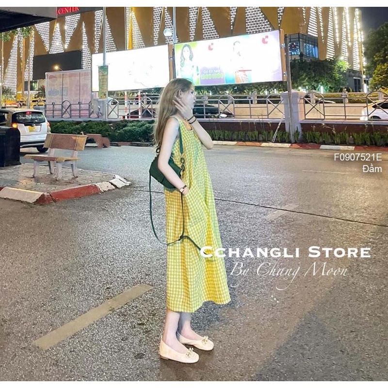 Đầm đũi caro hai dây bảng to túi hai bên TT0907