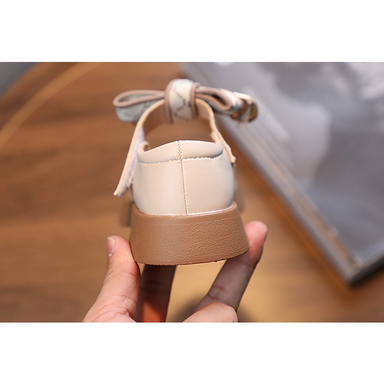 Giày Da Đế Mềm Đính Nơ Phong Cách Vintage Cho Bé Gái 3-18 Tuổi