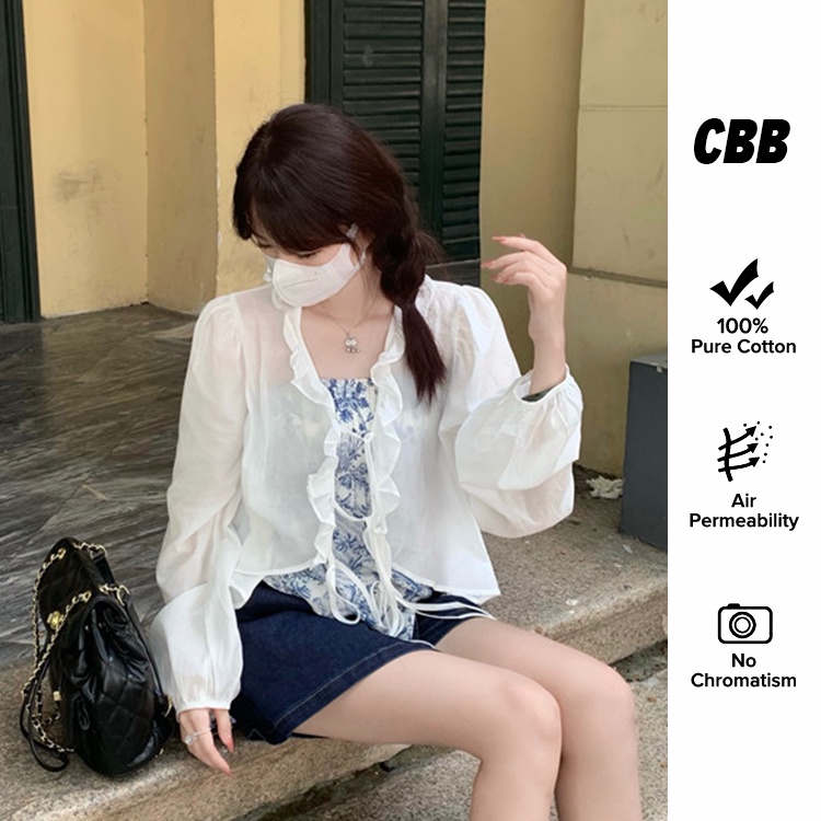 Porozi  Áo Sơ Mi Trắng Tay Dài Chống Nắng Phong Cách Hàn Quốc